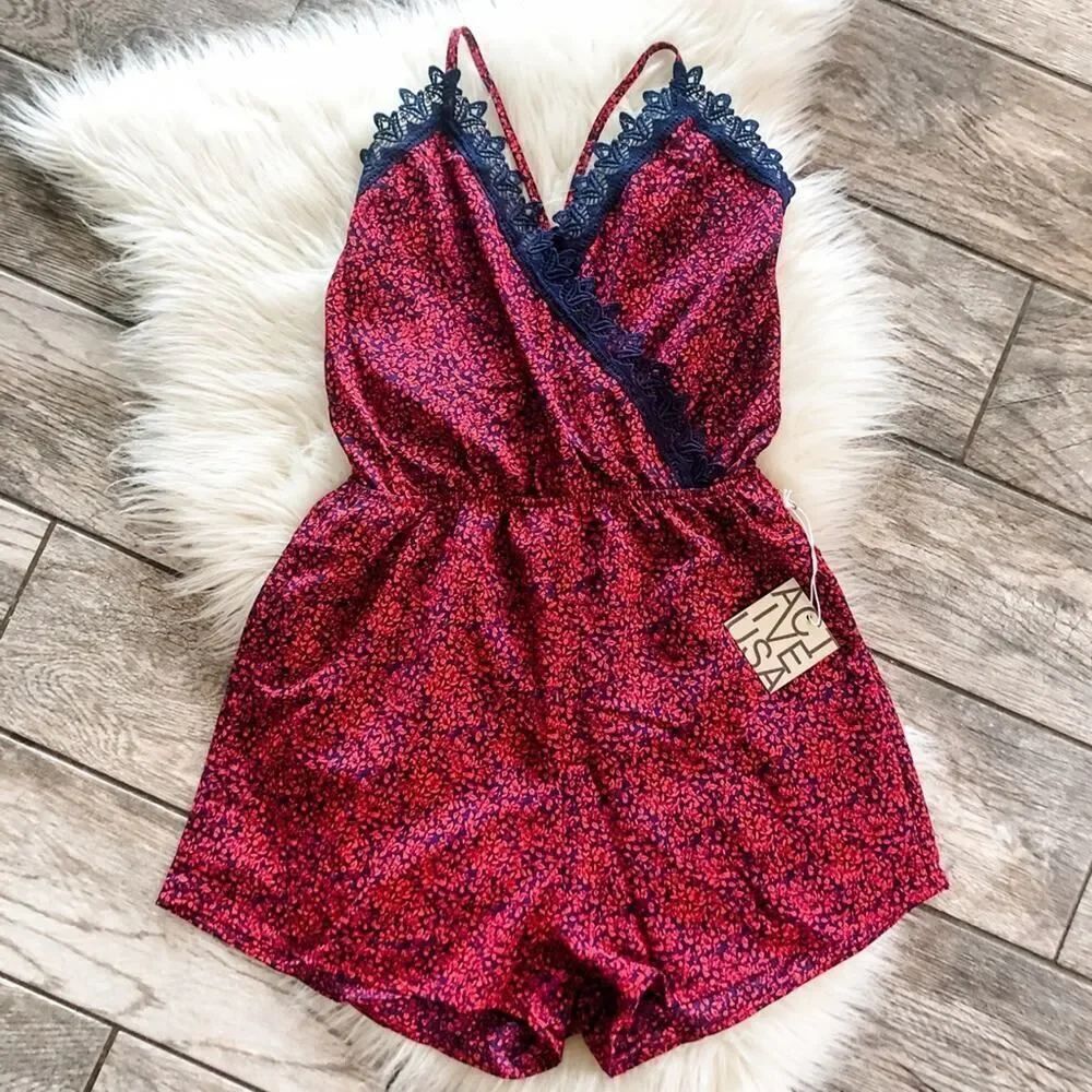 Active USA red blue backless romper